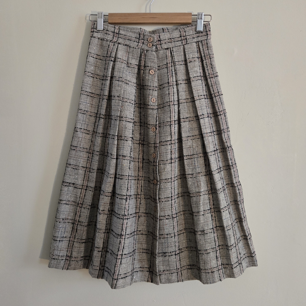Plaid Button-Front A-Line Skirt